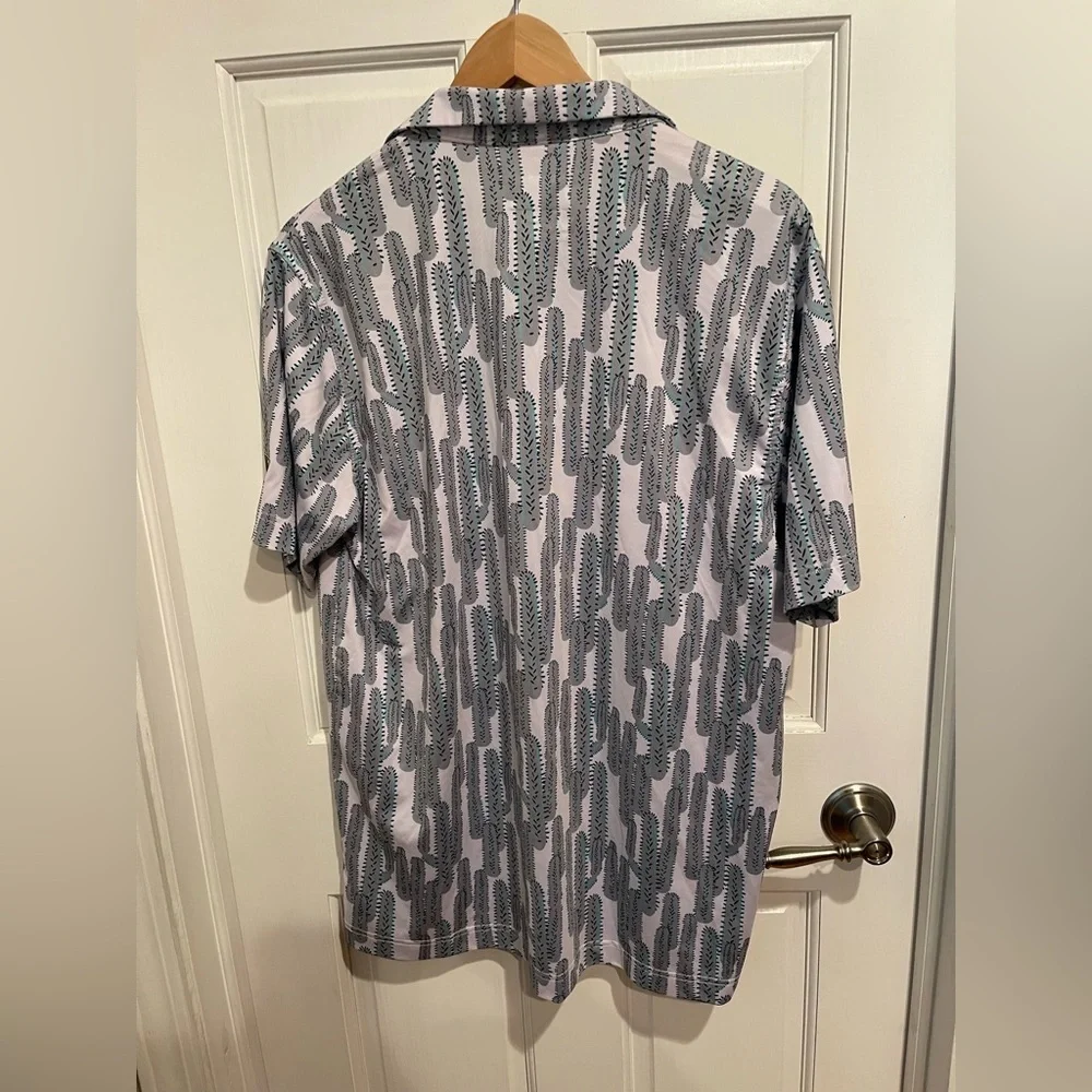 Waggle Mens Gray Cactus Print Polo Golf Shirt L - Picture 4 of 4